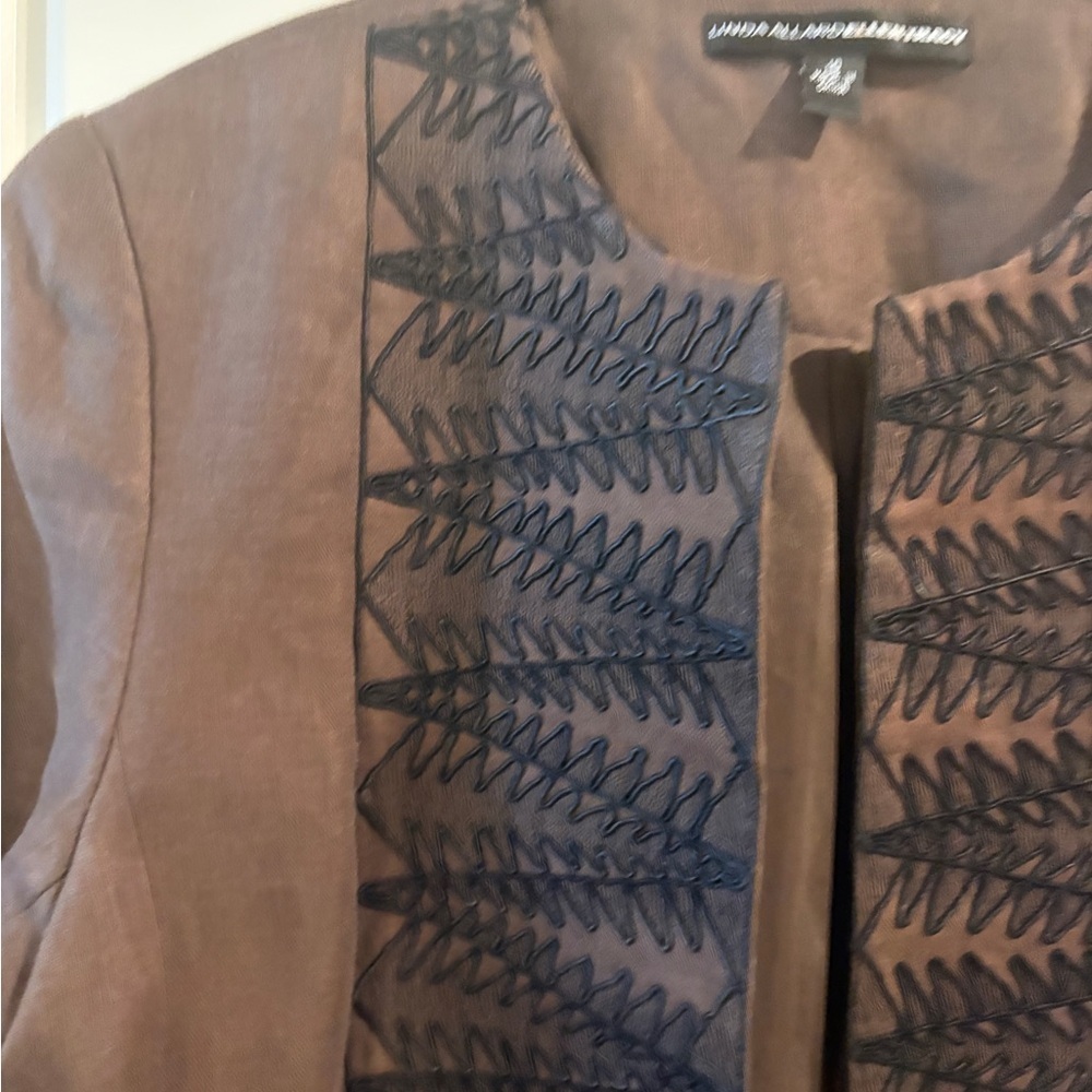 Linda Allard Ellen Tracy Embroidered Long Open Front Jacket w/ Pockets Size 10 - Picture 6 of 16